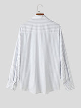 Mens Solid Loose Striped Long Sleeve Shirt SKUK67010