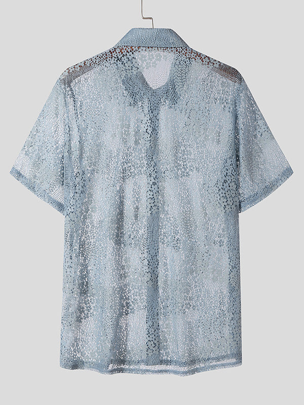 Mens Lace See Through Short Sleeve Shirt SKUK58645