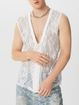 Mens Lace See Through V-Neck Sleeveless Vest SKUK60254