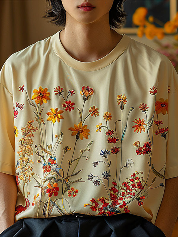 Mens Floral Print Crew Neck T-Shirt SKUK65902