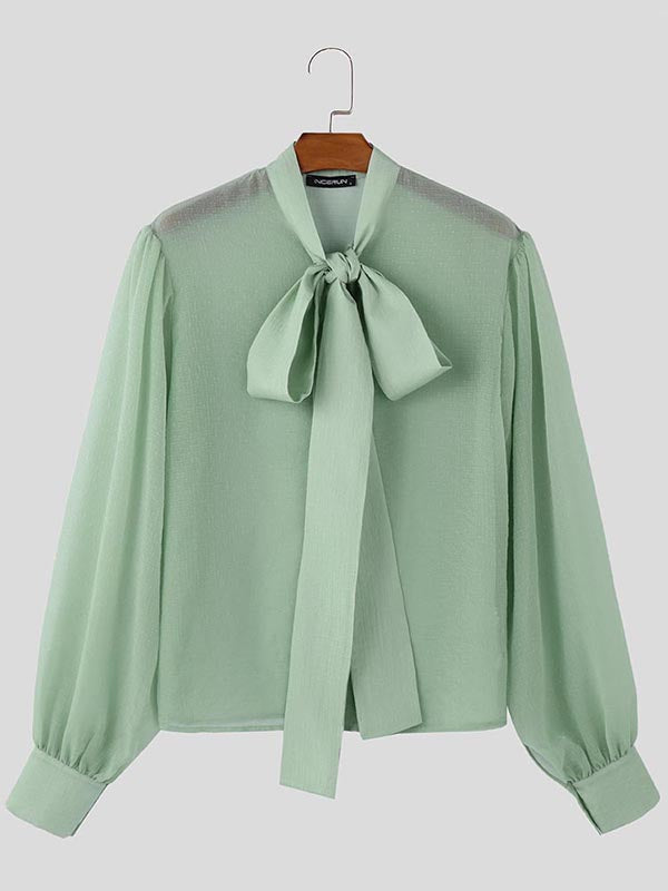 Mens Sparkling Ribbon Detail Sheer Long-Sleeve Shirt SKUK87022