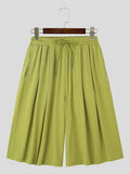 Mens Solid Elastic Waist Wide-Legged Shorts SKUK63636