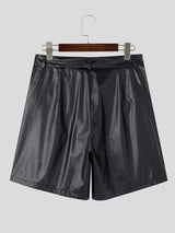 Mens Faux Leather Side Pockets Casual Shorts SKUK61530