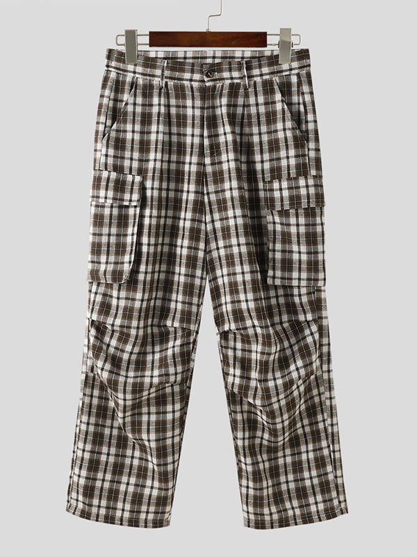 Mens Plaid Cargo Pocket Casual Pants SKUK41863