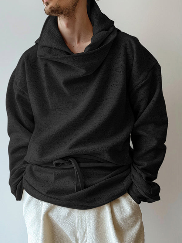 Mens Draped Neck Design Long Sleeve Hoodie SKUK80275