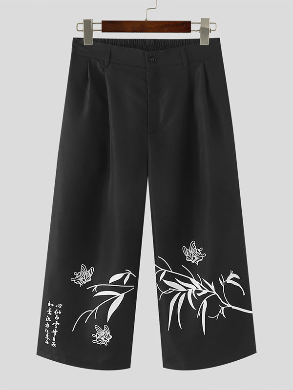 Mens New Chinese Style Print Cropped Pants SKUK58124