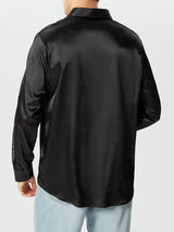 Mens Mesh Hollow-Out Patchwork Satin Long-Sleeve Shirt SKUK76986