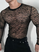 Mens Text Print Sheer Long-Sleeve T-Shirt SKUK90385