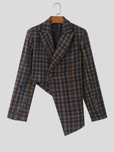 Mens Asymmetrical Hem Plaid Long-Sleeve Blazer SKUK81208