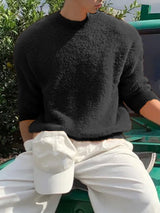 Mens Minimalist Solid Color Textured Pullover Sweater SKUK75065