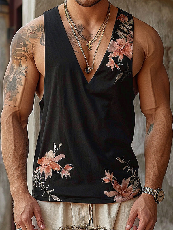 Mens Floral Print V-Neck Tank SKUK69959