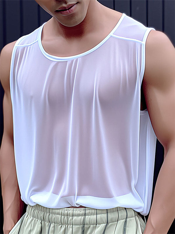 Mens See Through Solid Sleeveless Vest SKUK49711