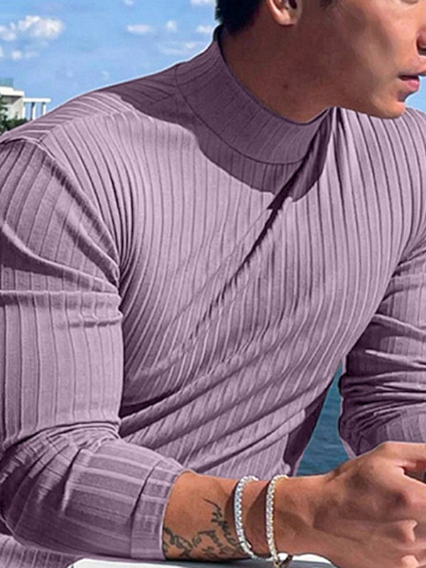 Mens Solid Rib-Knit Long Sleeve T-Shirt SKUK34748