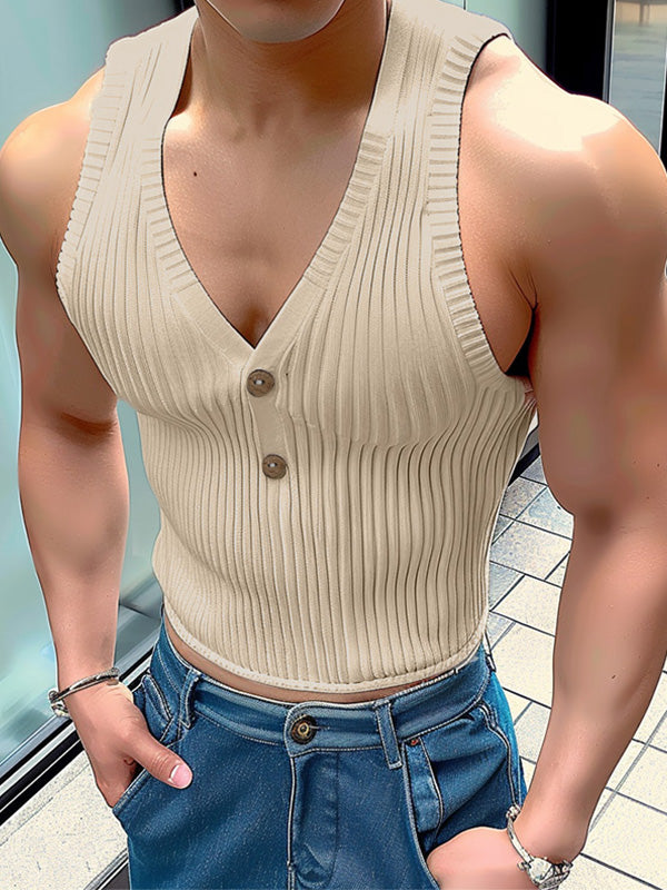 Mens Knitted Ribbed V-Neck Tank SKUK66767