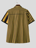 Mens Striped Patchwork Casual Short Sleeve Shirt SKUK59934