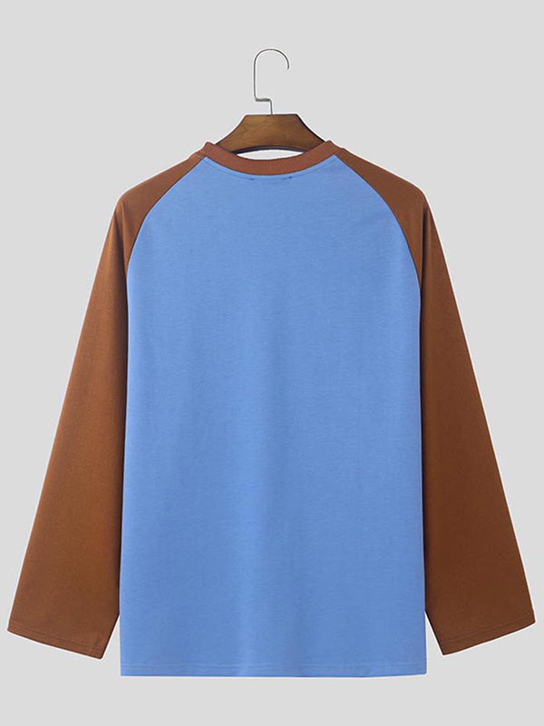 Mens Casual Print Color Block Long-Sleeve T-Shirt SKUK79415