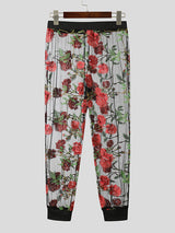 Mens Floral Embroidered Mesh See Through Pants SKUK51633