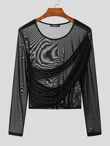 Mens Asymmetrical Shoulder Design Cropped Long-Sleeve T-Shirt SKUK86760