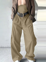 Mens Solid Color High-Waisted Wide-Leg Pant SKUK94131