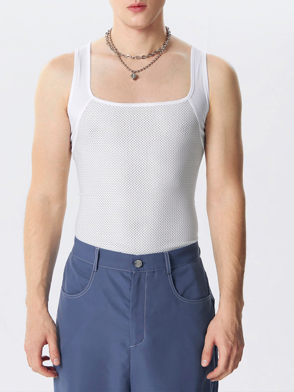 Mens Mesh Patchwork See Through Sleeveless Vest SKUK42902