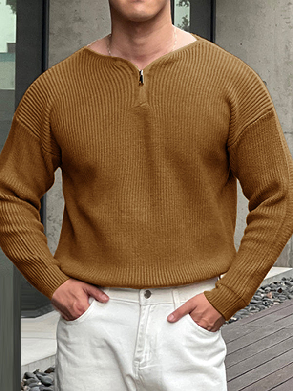 Mens Solid Quarter Zip Knit Pullover Sweater SKUK39560