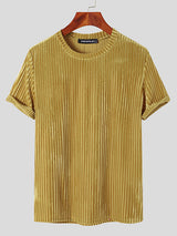 Mens Velvet Striped Round Neck Casual T-shirts SKUI87788