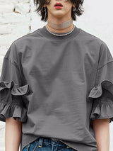 Mens Ruffle Sleeve Crew Neck Short Sleeve T-Shirt SKUK76955