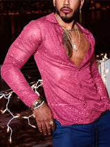 Mens Glitter See Through Long Sleeve Shirt SKUK51632