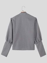 Mens Plaid Metal Button Long Sleeve Shirt SKUK41074