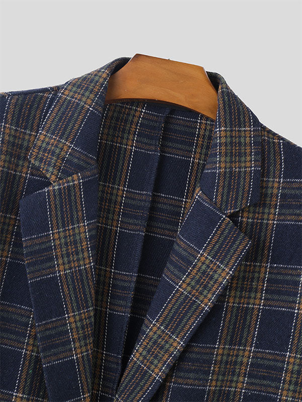 Mens Plaid Lapel Single Breasted Casual Blazer SKUK41860