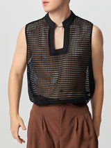 Mens Solid Mesh See Through Sleeveless Vest SKUK64326