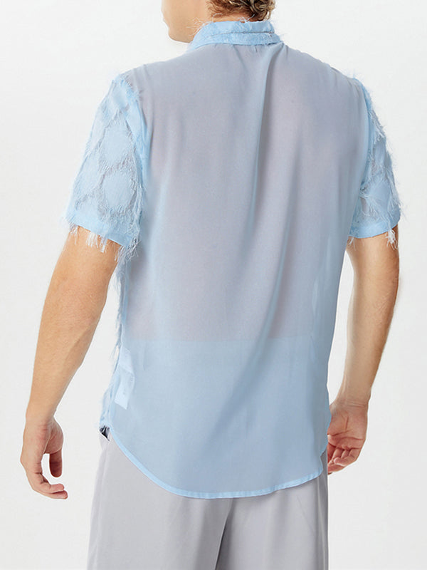 Mens Solid Color Sheer Short Sleeve Shirt SKUK56392