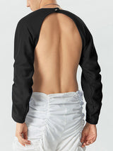 Mens Ruched Sleeve Backless Pullover Crop Top SKUK32372