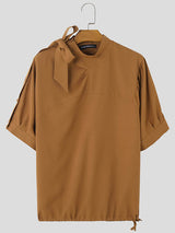 Mens Knot Tied Mock Neck Short Sleeve Shirt SKUK69991