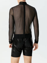 Mens Glitter Patchwork Cutout See Through Bodysuit SKUK39948