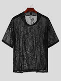 Mens Jacquard Print Sheer Short Sleeve T-Shirt SKUK62901