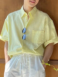 Mens Solid Lapel Collar Short Sleeve Shirt SKUK63683