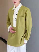 Mens Contrasting Colors Loose Long Sleeve Shirt SKUK52265