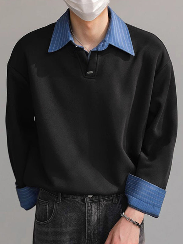 Mens Faux Two-Piece Long-Sleeve Pullover Shirt SKUK91144