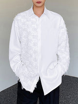 Mens Fringe Patchwork Lapel Long Sleeve Shirt SKUK43284