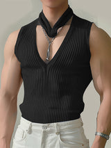 Mens Striped Design V-neck Sleeveless Tank SKUK65105