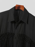 Mens Fringe Patchwork Lapel Long Sleeve Shirt SKUK30794