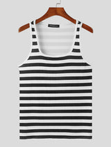 Mens Fitted Horizontal Striped Sleeveless Tank SKUK67909