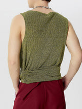 Mens Sparkling Tie-Design Cropped Ruched Tank SKUK64735