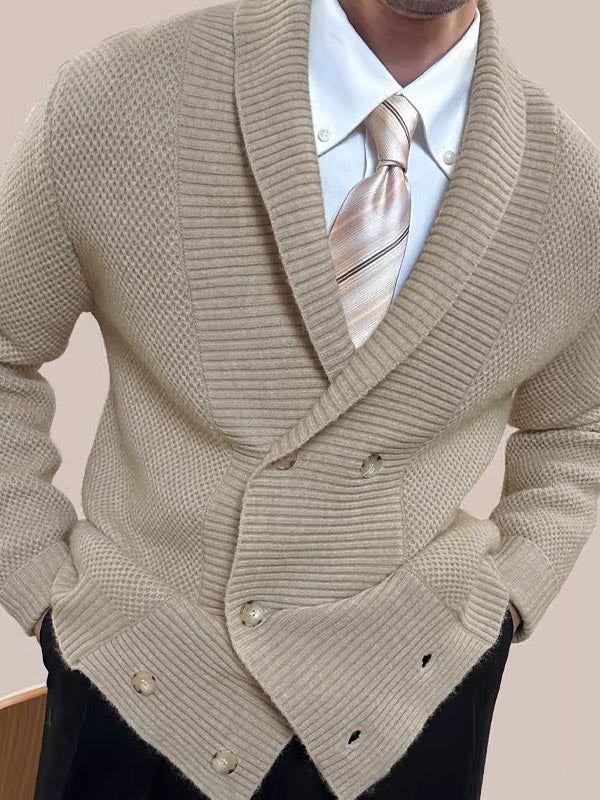 Mens Double-Breasted Knit Long Sleeve Cardigan SKUK78697