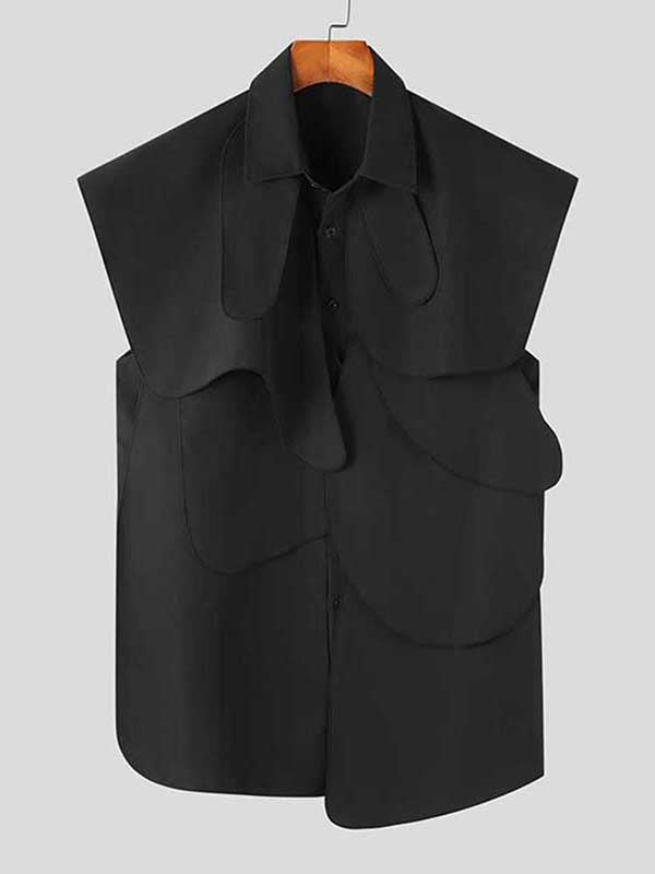 Mens Layered Design Button Up Sleeveless Shirt SKUK18248