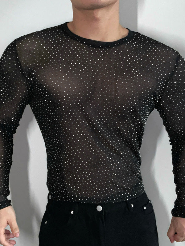 Mens Sparkling Semi-Sheer Long-Sleeve T-Shirt SKUK90388