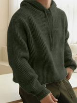 Mens Solid Ribbed Knit Hooded Sweater SKUK74076