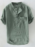 Mens Solid Cotton Short Sleeve Henley Shirt SKUB51499