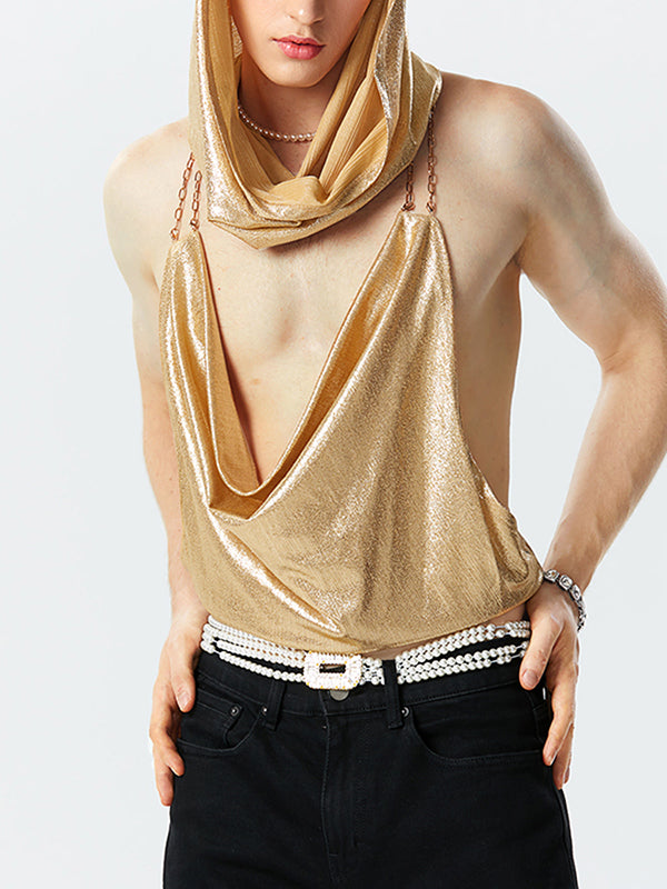 Mens Glitter Chain Design Hooded Vest SKUK16219